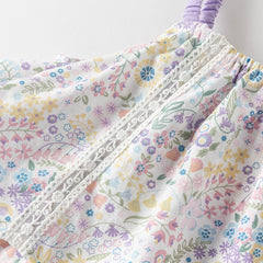 Dave&Bella Girls Summer Purple Floral Print Sweet Halter Dress