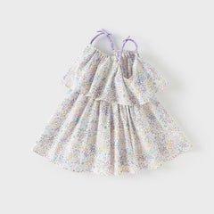 Dave&Bella Girls Summer Purple Floral Print Sweet Halter Dress