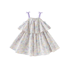 Dave&Bella Girls Summer Purple Floral Print Sweet Halter Dress