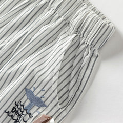 Dave&Bella Toddler Boys Summer Casual Black White Striped Breathable Cotton Shorts