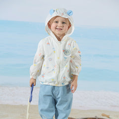 Dave&Bella Toddler Boys Summer Sea World Print White Outwear Sunscreen Jackets