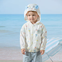 Dave&Bella Toddler Boys Summer Sea World Print White Outwear Sunscreen Jackets