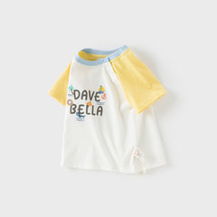 Dave&Bella Toddler Boys Summer Versatile White Soft Cotton T-shirt Tops
