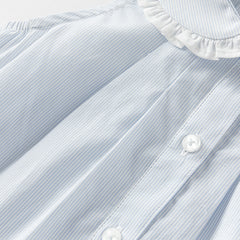 Dave&Bella Girls Summer Cotton Blue White Striped Cute Sleeveless Dress (wallet bag)