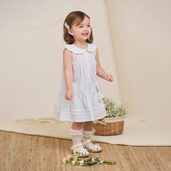 Dave&Bella Girls Summer Cotton Blue White Striped Cute Sleeveless Dress (wallet bag)