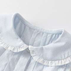 Dave&Bella Girls Summer Cotton Blue White Striped Cute Sleeveless Dress (wallet bag)