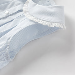 Dave&Bella Girls Summer Cotton Blue White Striped Cute Sleeveless Dress (wallet bag)