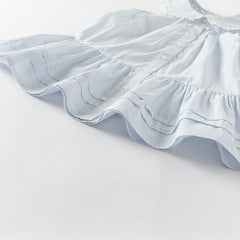 Dave&Bella Girls Summer Cotton Blue White Striped Cute Sleeveless Dress (wallet bag)