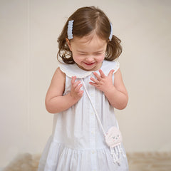 Dave&Bella Girls Summer Cotton Blue White Striped Cute Sleeveless Dress (wallet bag)