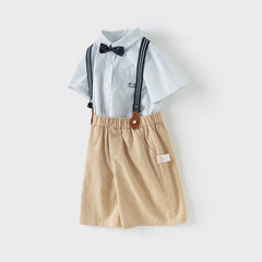 Dave&Bella Toddler Boys Summer Gentleman Striped Shirt Back Pants Sets