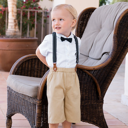 Dave&Bella Toddler Boys Summer Gentleman Striped Shirt Back Pants Sets