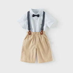 Dave&Bella Toddler Boys Summer Gentleman Striped Shirt Back Pants Sets