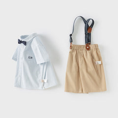 Dave&Bella Toddler Boys Summer Gentleman Striped Shirt Back Pants Sets