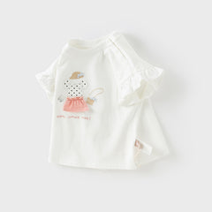 Dave&Bella Toddler Girls Summer Cute White/Blue White-striped Cotton Soft T-shirt Tops