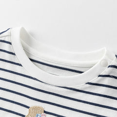 Dave&Bella Toddler Girls Summer Cute White/Blue White-striped Cotton Soft T-shirt Tops