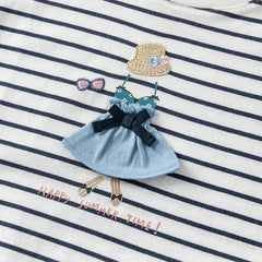 Dave&Bella Toddler Girls Summer Cute White/Blue White-striped Cotton Soft T-shirt Tops