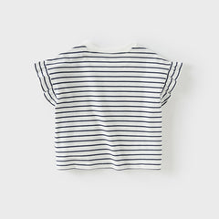 Dave&Bella Toddler Girls Summer Cute White/Blue White-striped Cotton Soft T-shirt Tops