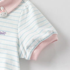 Dave&Bella Toddler Girls Summer Cotton Cute Blue White Striped Short Sleeve T-shirts