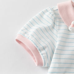 Dave&Bella Toddler Girls Summer Cotton Cute Blue White Striped Short Sleeve T-shirts