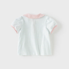 Dave&Bella Toddler Girls Summer Cotton Cute Blue White Striped Short Sleeve T-shirts