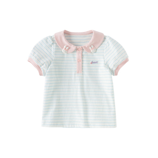 Dave&Bella Toddler Girls Summer Cotton Cute Blue White Striped Short Sleeve T-shirts