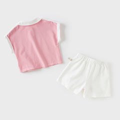 Dave&Bella Kids Girls Summer Candy Pink College Style T-shirt Pleated Skirt Sets