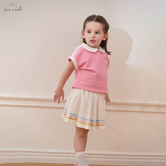 Dave&Bella Kids Girls Summer Candy Pink College Style T-shirt Pleated Skirt Sets