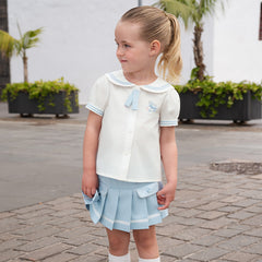 Dave&Bella Kids Girls Summer College Style White T-shirt Pleated Skirt Sets