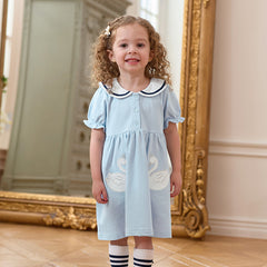 Dave&Bella Girls Summer Blue Navy Collar Cotton Dress