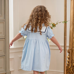 Dave&Bella Girls Summer Blue Navy Collar Cotton Dress