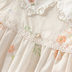 Dave&Bella Toddler Girls Summer Cotton Beige Floral Print Sweet A-line Dress