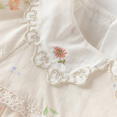 Dave&Bella Toddler Girls Summer Cotton Beige Floral Print Sweet A-line Dress