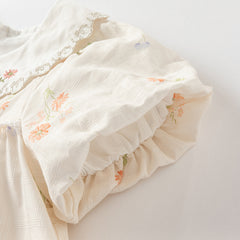 Dave&Bella Toddler Girls Summer Cotton Beige Floral Print Sweet A-line Dress