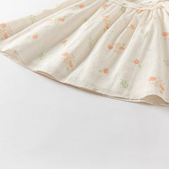 Dave&Bella Toddler Girls Summer Cotton Beige Floral Print Sweet A-line Dress