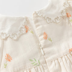 Dave&Bella Toddler Girls Summer Cotton Beige Floral Print Sweet A-line Dress