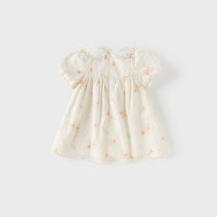 Dave&Bella Toddler Girls Summer Cotton Beige Floral Print Sweet A-line Dress