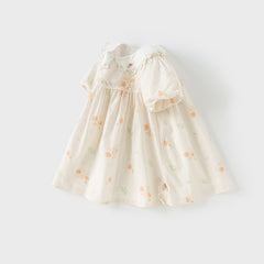 Dave&Bella Toddler Girls Summer Cotton Beige Floral Print Sweet A-line Dress