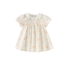 Dave&Bella Toddler Girls Summer Cotton Beige Floral Print Sweet A-line Dress
