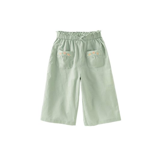 Dave&Bella Toddler Girls Summer Cute Green/Blue Straight-leg Wide Casual Pants