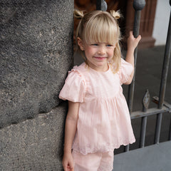 Dave&Bella Toddler Girls Summer Cotton Candy Pink Lace T-shirt Short Sets