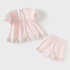 Dave&Bella Toddler Girls Summer Cotton Candy Pink Lace T-shirt Short Sets