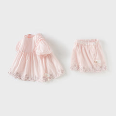 Dave&Bella Toddler Girls Summer Cotton Candy Pink Lace T-shirt Short Sets