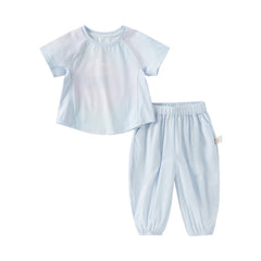 Dave&Bella Kids Girls Summer Gradient Blue T-shirt Pant Outdoor Sports Sets