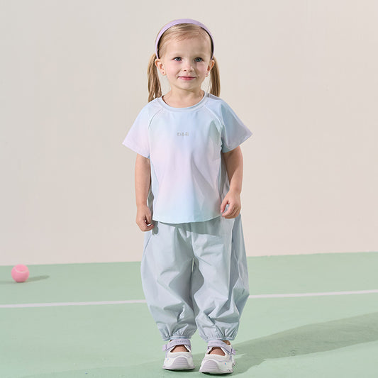 Dave&Bella Kids Girls Summer Gradient Blue T-shirt Pant Outdoor Sports Sets