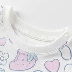 Dave&Bella Toddler Girls Summer White/Pink Rabbit Print Soft Cotton T-shirt Tops