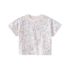 Dave&Bella Toddler Girls Summer White/Pink Rabbit Print Soft Cotton T-shirt Tops