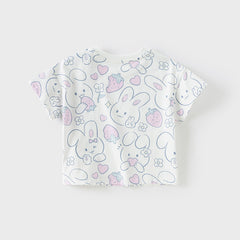 Dave&Bella Toddler Girls Summer White/Pink Rabbit Print Soft Cotton T-shirt Tops