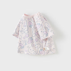 Dave&Bella Toddler Girls Summer White/Pink Rabbit Print Soft Cotton T-shirt Tops