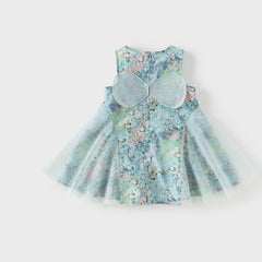 Dave&Bella Girls Summer Classical Green Printed Mesh Elegant Princess Dresses