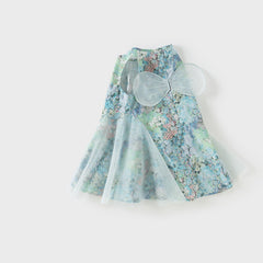 Dave&Bella Girls Summer Classical Green Printed Mesh Elegant Princess Dresses